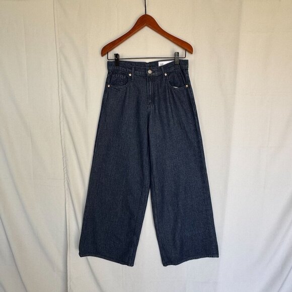 Gap Mid Rise UltraSoft Baggy Rinsed Dark Blue Denim Wide Leg Jeans Size 27 Long - Picture 5 of 12